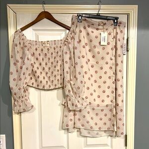 Joyfolie Cream and Pink Wrap Midi Skirt